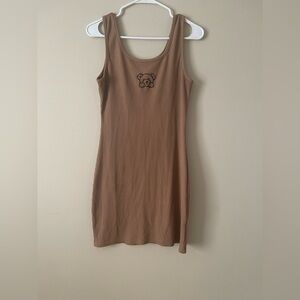 ROMWE Tan Mini Dress with Bear Embroidery